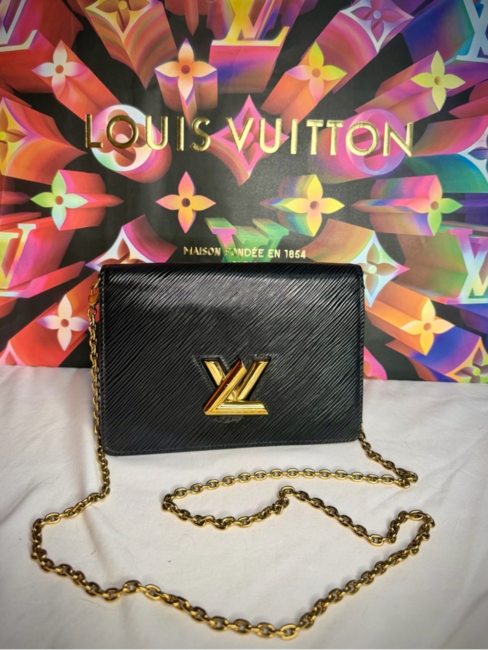 Louis Vuitton Black Epi Twist wallet on a chain